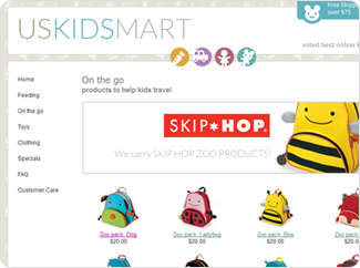 Example website for kids travel store